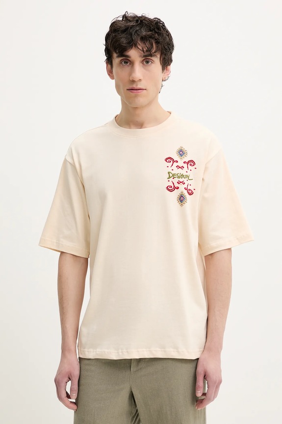 Desigual tricou din bumbac WISCONSIN imprimeu bej 25SMTK10