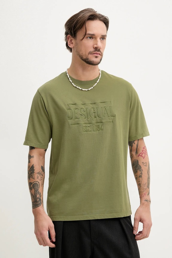 Pamučna majica Desigual WASHINGTONGR pamuk zelena 25SMTK13
