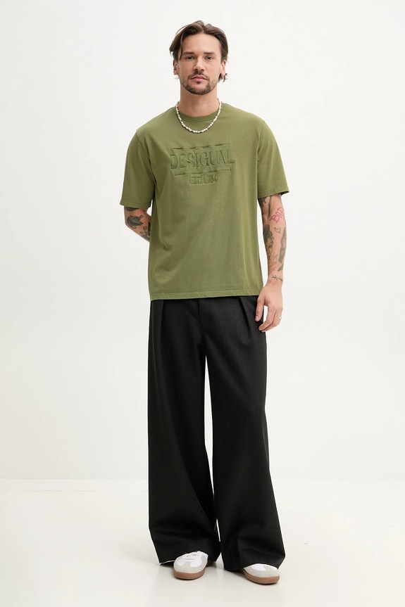 Pamučna majica Desigual WASHINGTONGR 25SMTK13 zelena SS25