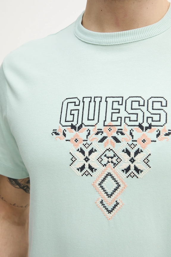 Хлопковая футболка Guess зелёный M5GI11.K8FQ4