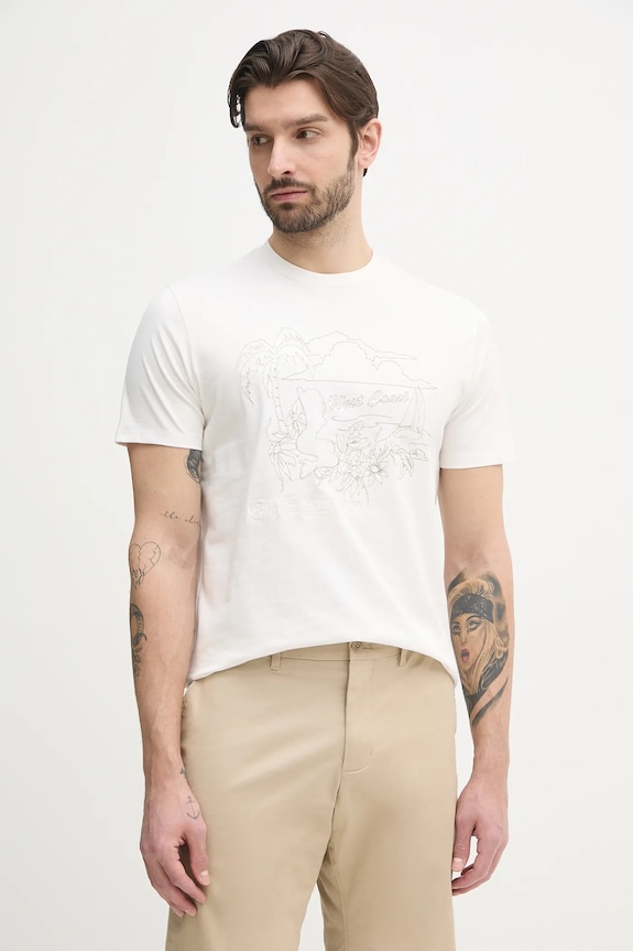 Guess t-shirt bawełniany regular beżowy M5GI39.KBW41