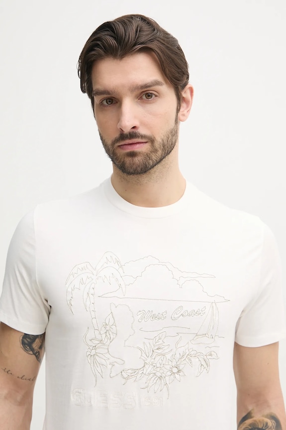 Guess t-shirt bawełniany beżowy M5GI39.KBW41