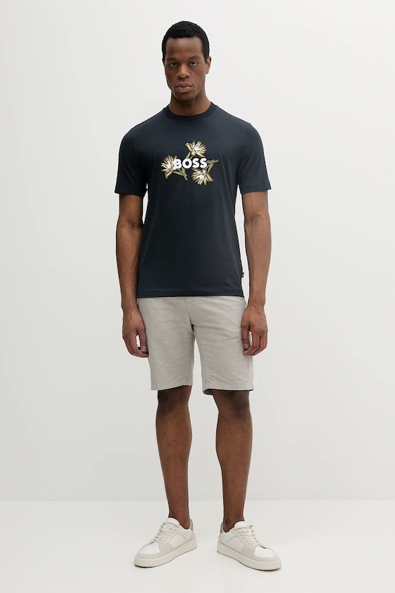 Bombažna kratka majica BOSS 50536796 mornarsko modra SS25