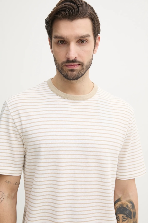 BOSS t-shirt z domieszką lnu biały 50537498