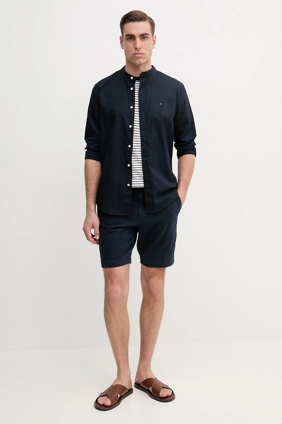 Μπλουζάκι με λινό μείγμα BOSS 50537498 σκούρο μπλε SS25