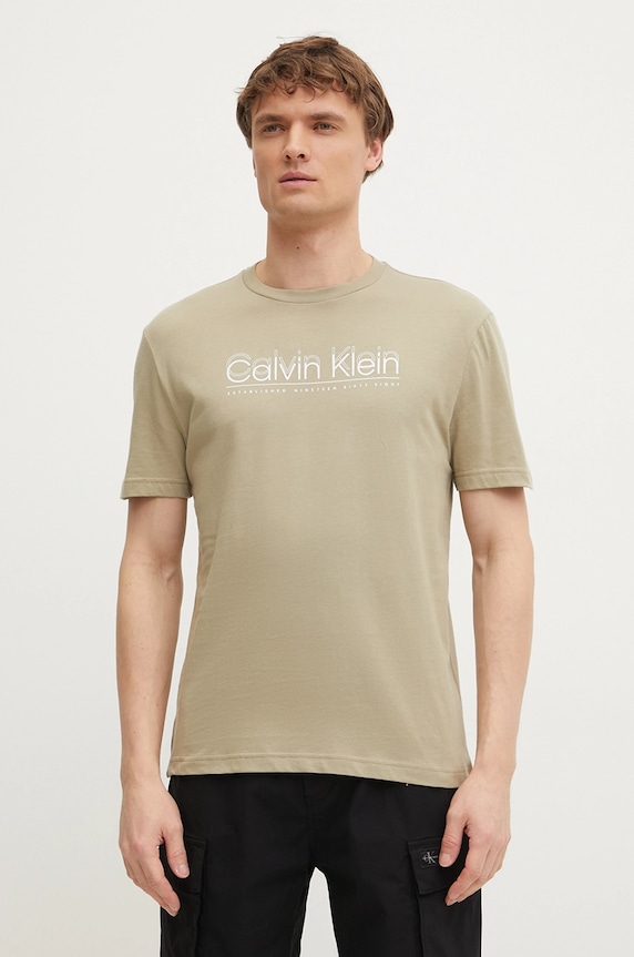 Calvin Klein t-shirt bawełniany nadruk zielony K10K114149
