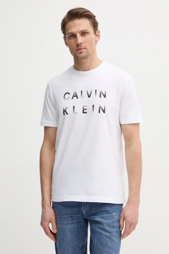 Bavlnené tričko Calvin Klein potlač biela K10K114156