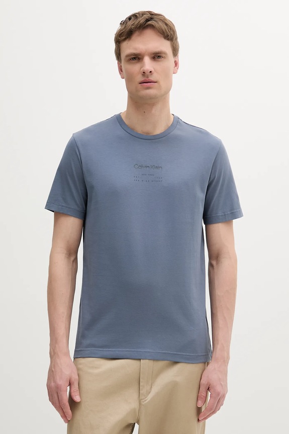 Bavlnené tričko Calvin Klein potlač modrá K10K114172