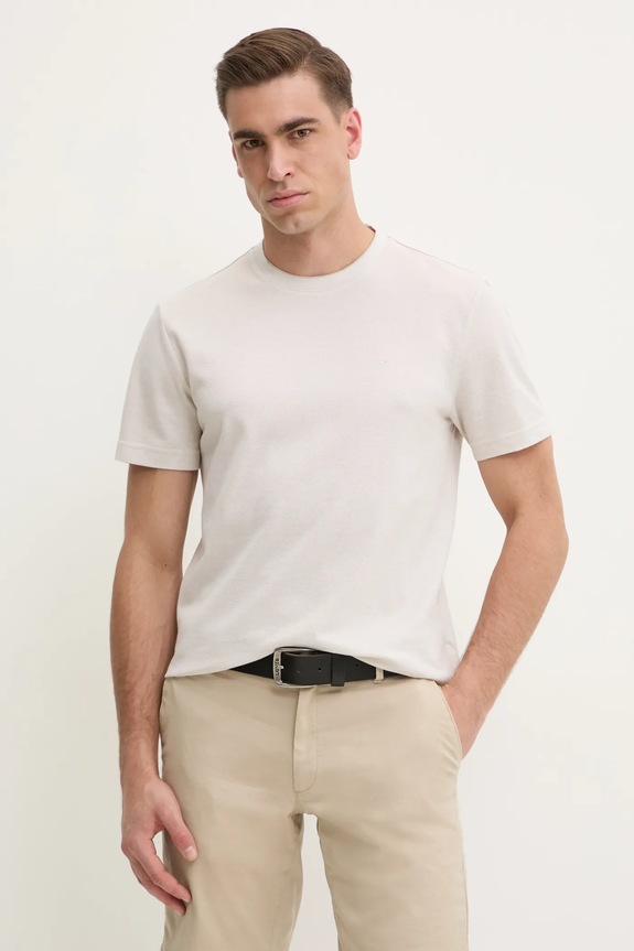 Bavlněné tričko Calvin Klein hladký béžová K10K114166