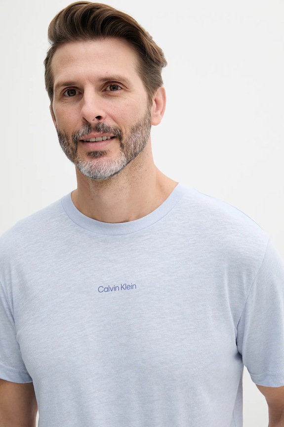 Tričko s prímesou ľanu Calvin Klein modrá KM0KM01138