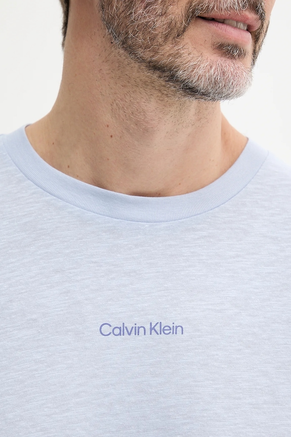 Tričko s prímesou ľanu Calvin Klein KM0KM01138 modrá