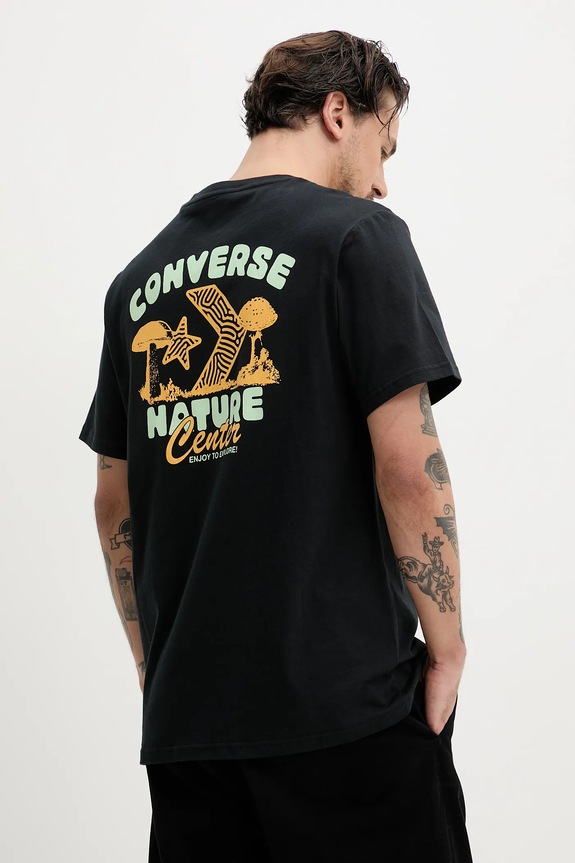 Βαμβακερό μπλουζάκι Converse στάμπα μαύρο 10027346.A01