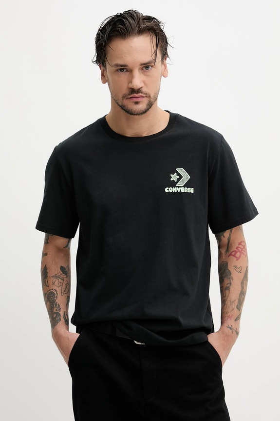 Ρούχα Βαμβακερό μπλουζάκι Converse 10027346.A01 μαύρο