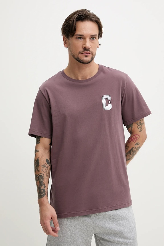 Βαμβακερό μπλουζάκι Converse βαμβάκι καφέ 10027362.A03