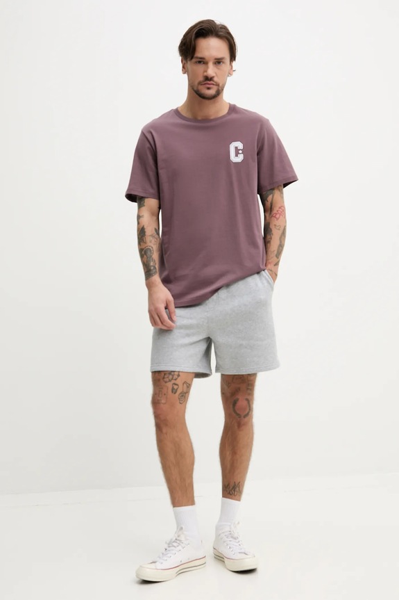 Βαμβακερό μπλουζάκι Converse 10027362.A03 καφέ SS25