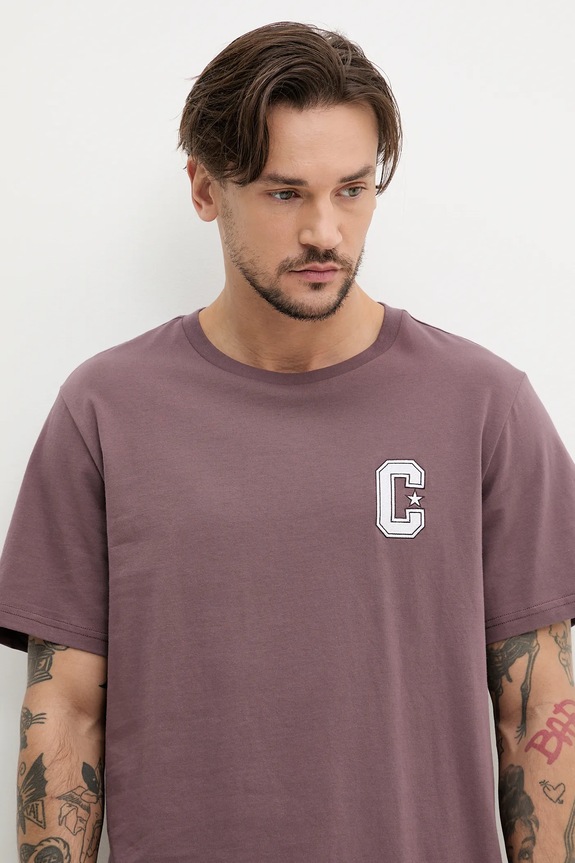 Βαμβακερό μπλουζάκι Converse καφέ 10027362.A03