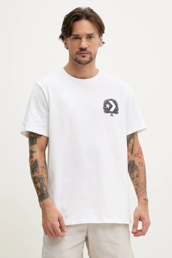 Βαμβακερό μπλουζάκι Converse στάμπα λευκό 10027666.A02