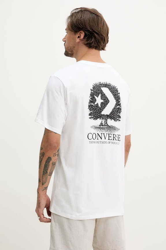 Ρούχα Βαμβακερό μπλουζάκι Converse 10027666.A02 λευκό