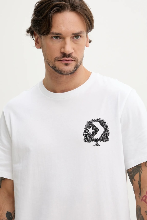 Βαμβακερό μπλουζάκι Converse λευκό 10027666.A02