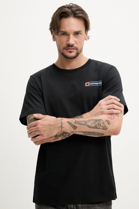 Ρούχα Βαμβακερό μπλουζάκι Converse 10027993.A01 μαύρο