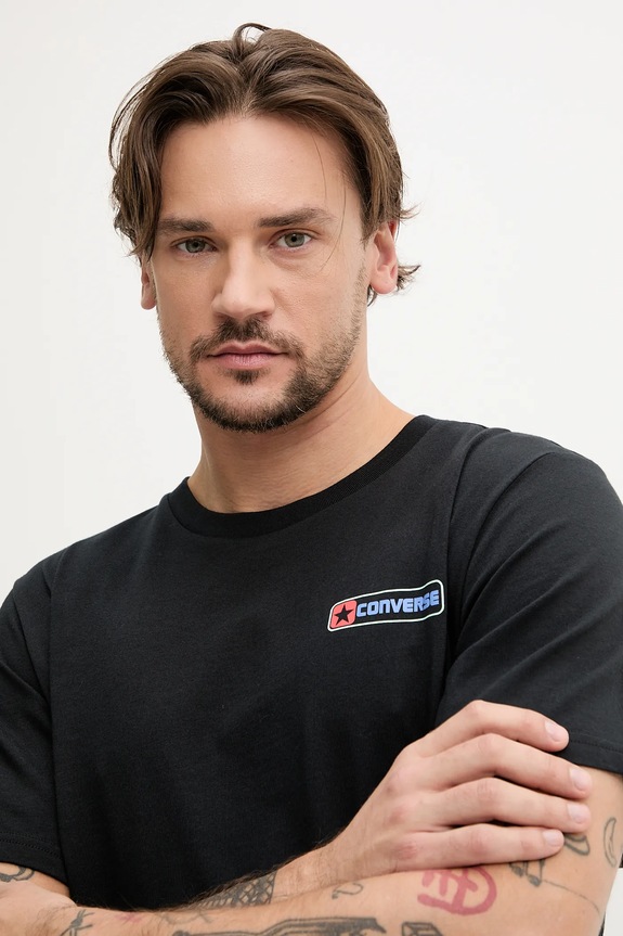 Βαμβακερό μπλουζάκι Converse μαύρο 10027993.A01