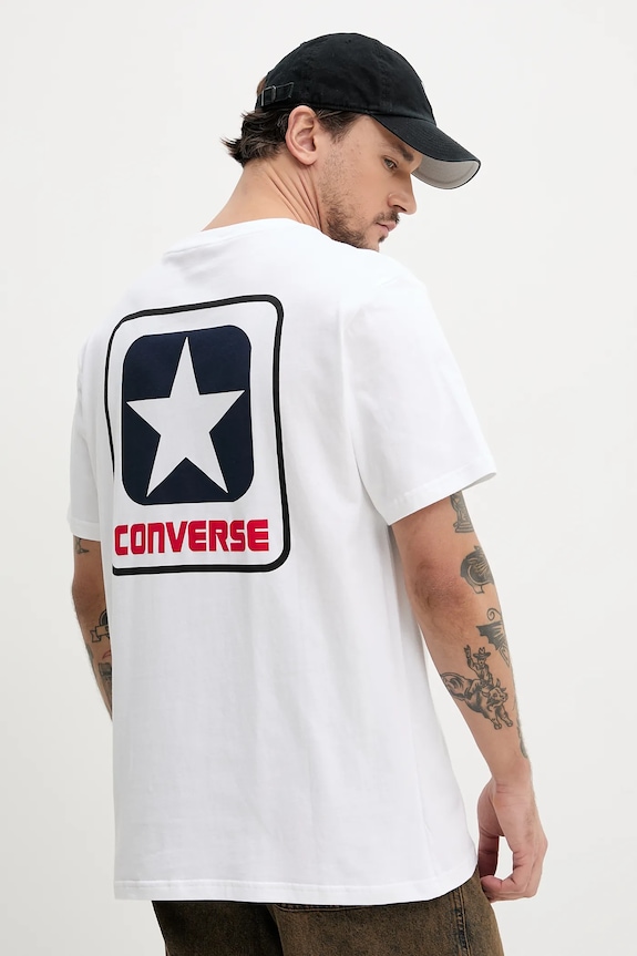 Ρούχα Βαμβακερό μπλουζάκι Converse 10027993.A02 λευκό