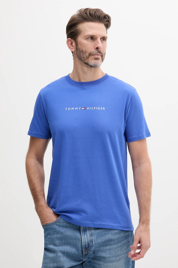 Bavlněné tričko Tommy Hilfiger kulatý fialová UM0UM03525