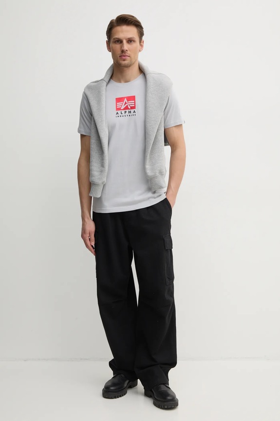 Alpha Industries t-shirt bawełniany Satin Logo T 148513 szary SS25