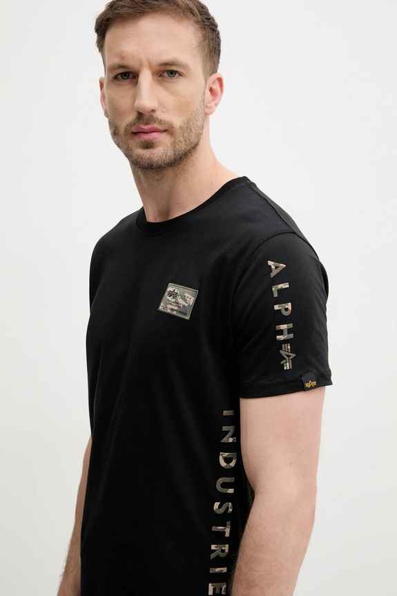 Alpha Industries t-shirt bawełniany Camo Sleeve T czarny 156522