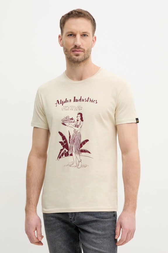 Alpha Industries tricou din bumbac Alpha Hawaii T print bej 156525