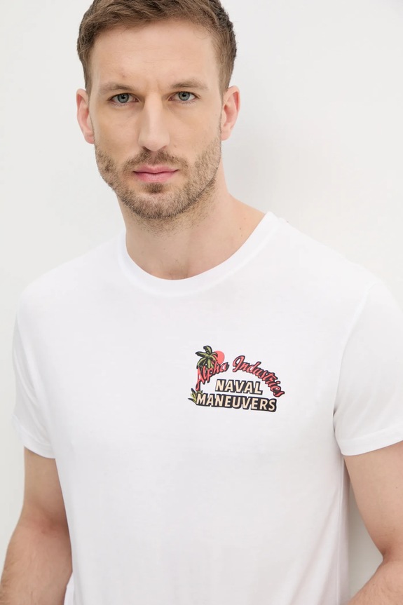 Odjeća Pamučna majica Alpha Industries Naval T BP 156536 bijela