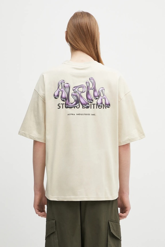 Хлопковая футболка Alpha Industries Studio Edition BP T хлопок бежевый 156553