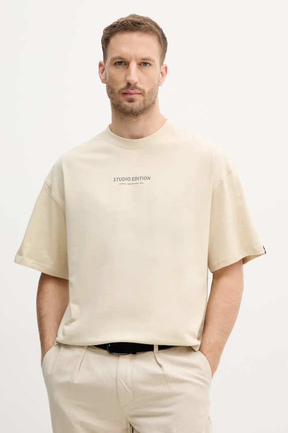 Oblečenie Bavlnené tričko Alpha Industries Studio Edition BP T 156553 béžová