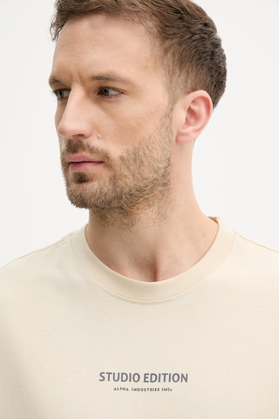 Bavlnené tričko Alpha Industries Studio Edition BP T béžová 156553