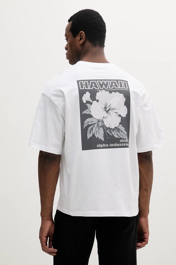 Bavlněné tričko Alpha Industries Aloha Flower T BP kulatý bílá 156523