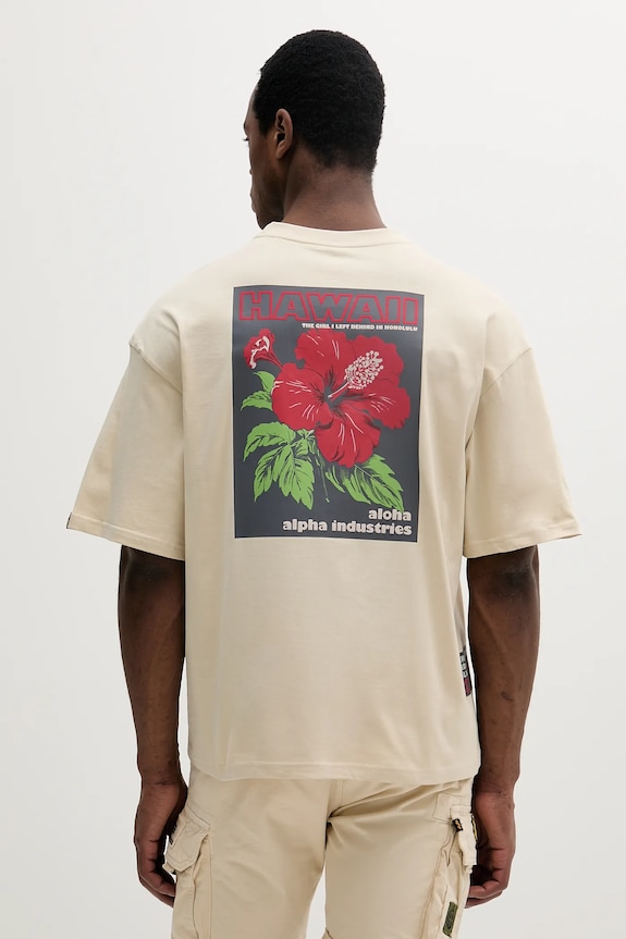 Bavlněné tričko Alpha Industries Aloha Flower T BP kulatý béžová 156523
