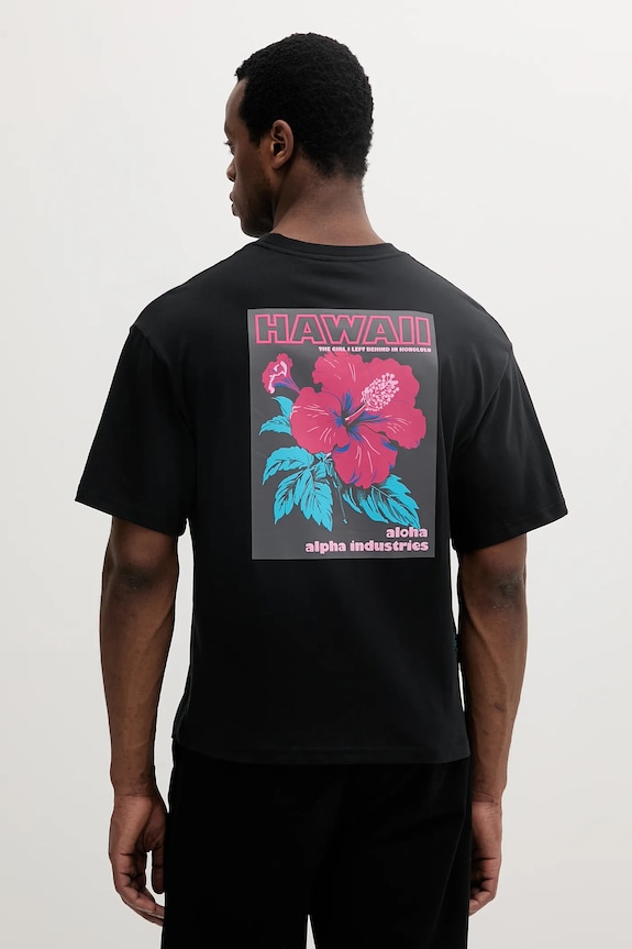 Bavlněné tričko Alpha Industries Aloha Flower T BP kulatý černá 156523