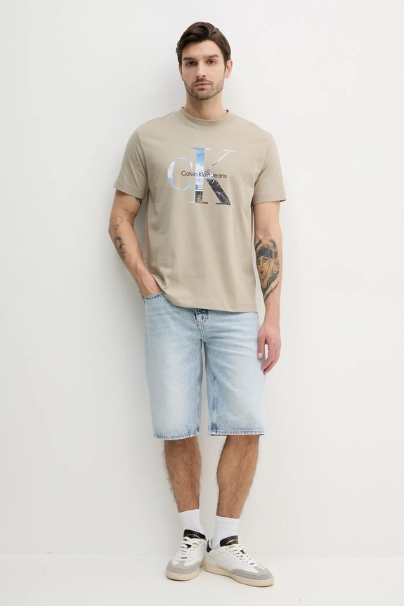 Bavlnené tričko Calvin Klein Jeans J30J327483 béžová SS25