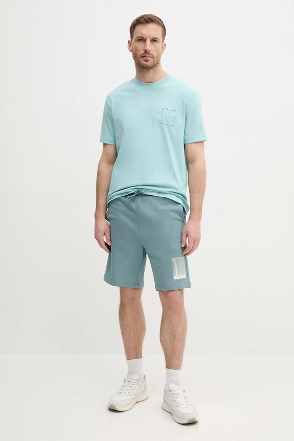 Calvin Klein Jeans t-shirt bawełniany J30J327494 turkusowy SS25