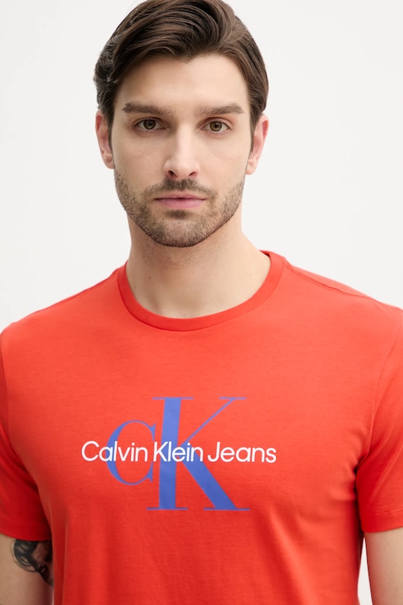 Βαμβακερό μπλουζάκι Calvin Klein Jeans πορτοκαλί LV040EM286