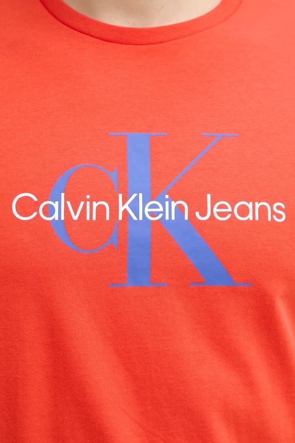 Βαμβακερό μπλουζάκι Calvin Klein Jeans LV040EM286 πορτοκαλί