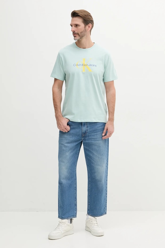 Bavlnené tričko Calvin Klein Jeans LV040EM286 tyrkysová SS25