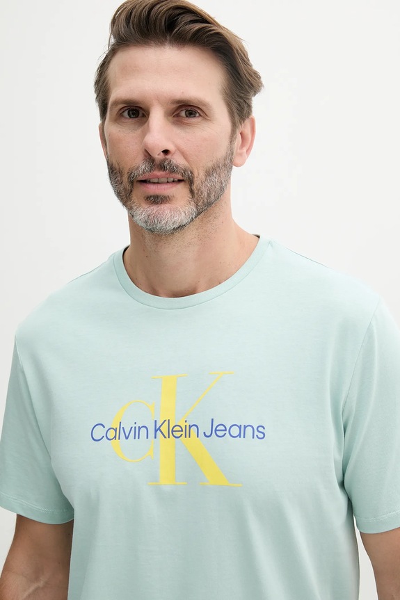 Bavlnené tričko Calvin Klein Jeans tyrkysová LV040EM286