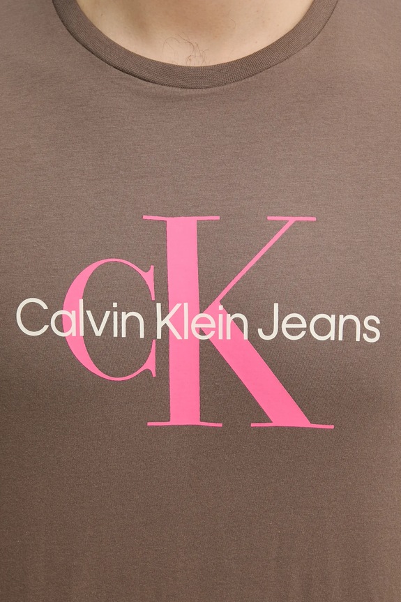 Pamučna majica Calvin Klein Jeans LV040EM286 smeđa