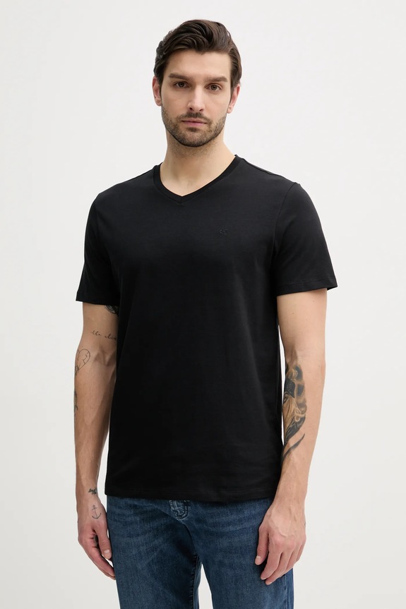 Bombažna kratka majica Calvin Klein Jeans Brez vzorca črna LV040HM298