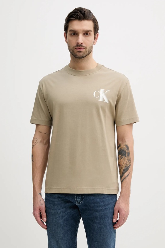 Calvin Klein Jeans tricou din bumbac print bej J30J327475