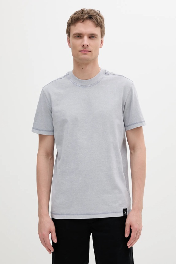 Βαμβακερό μπλουζάκι Calvin Klein Jeans μελανζέ μπλε J30J327267
