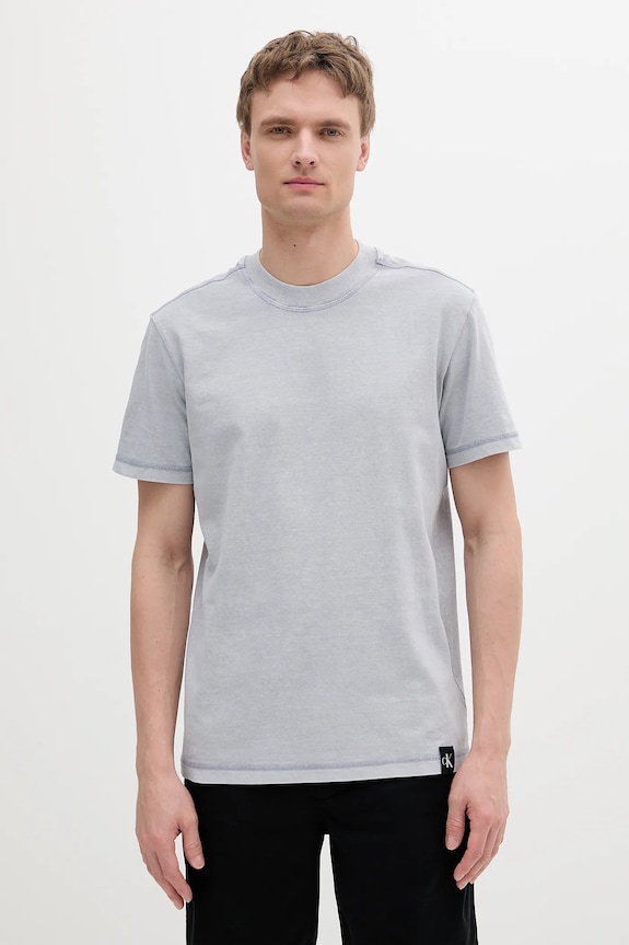Βαμβακερό μπλουζάκι Calvin Klein Jeans μελανζέ μπλε J30J327267