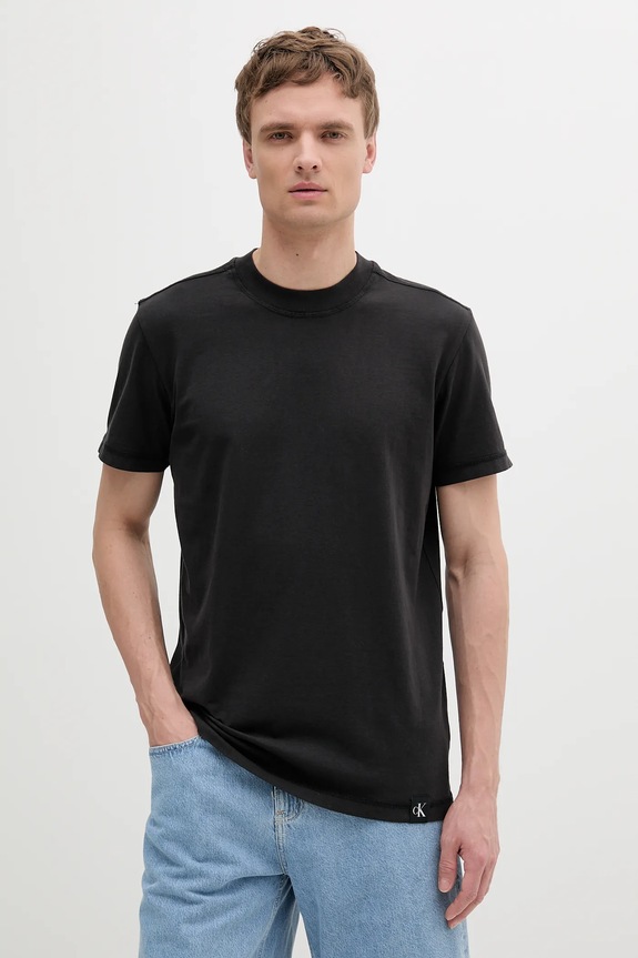Βαμβακερό μπλουζάκι Calvin Klein Jeans μελανζέ μαύρο J30J327267