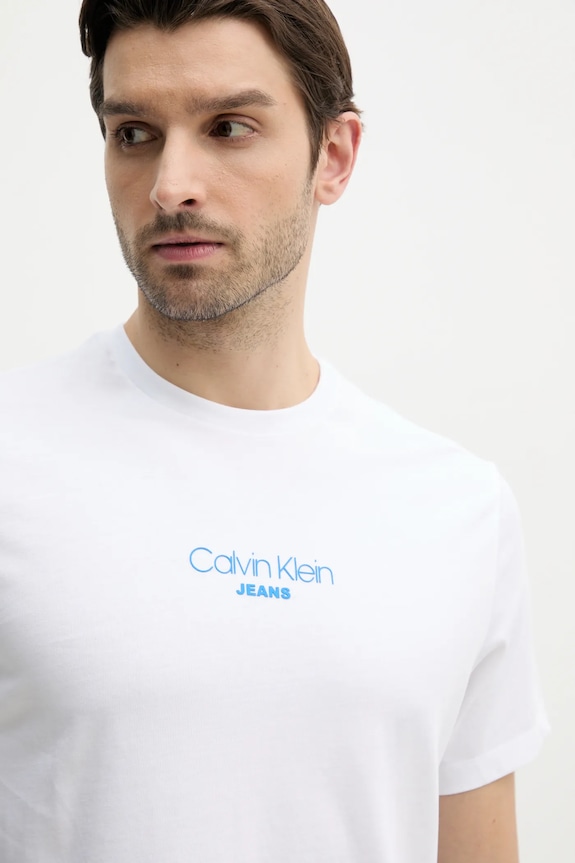 Βαμβακερό μπλουζάκι Calvin Klein Jeans λευκό LV04RB824G